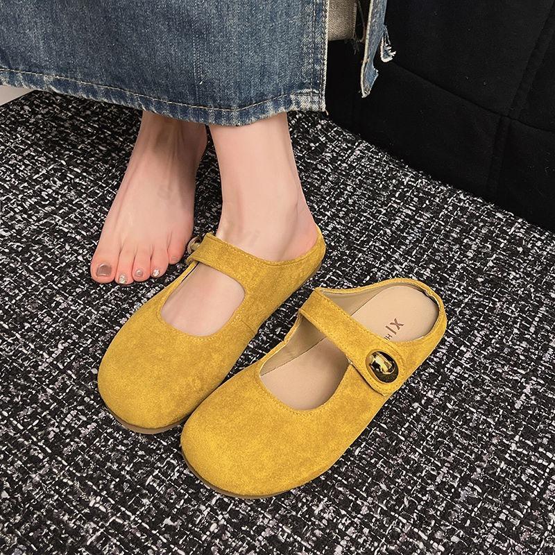 Damen flache Schuhe Retro lässige Loafer Wildleder leicht bequem Mode Hausschuhe Damen rutschfest Mary Jane Schuhe