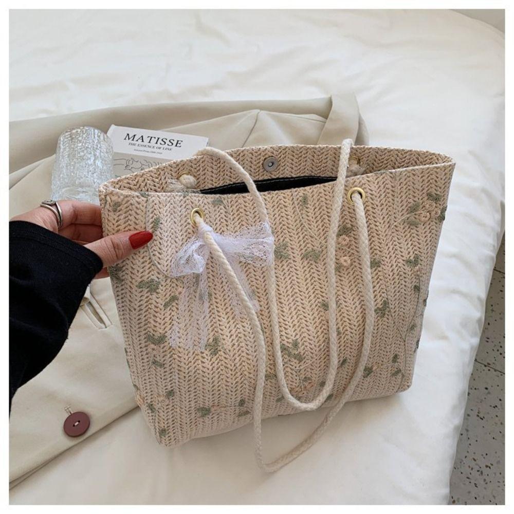 Travel Straw Shoulder Bag Summer Women's Totes Bag Ins Lace Straw Bag  for Ladies