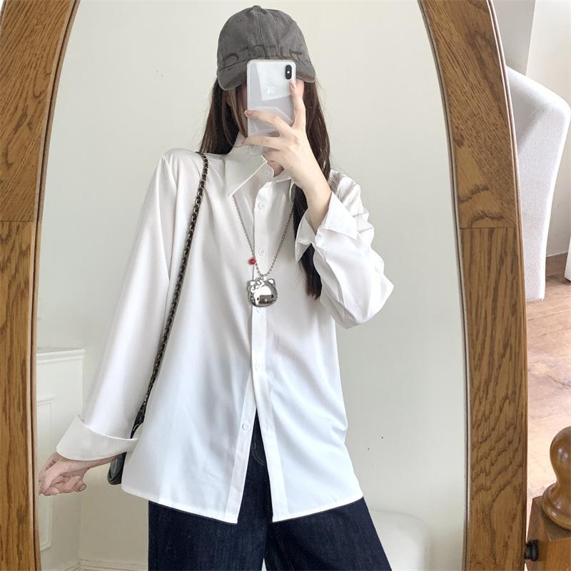The Real Shot Is Not Reduced, the White Shirt Is Women's New Temperament Shirt, and the Small Korean Wears a Solid-color Long-sleeved Top.