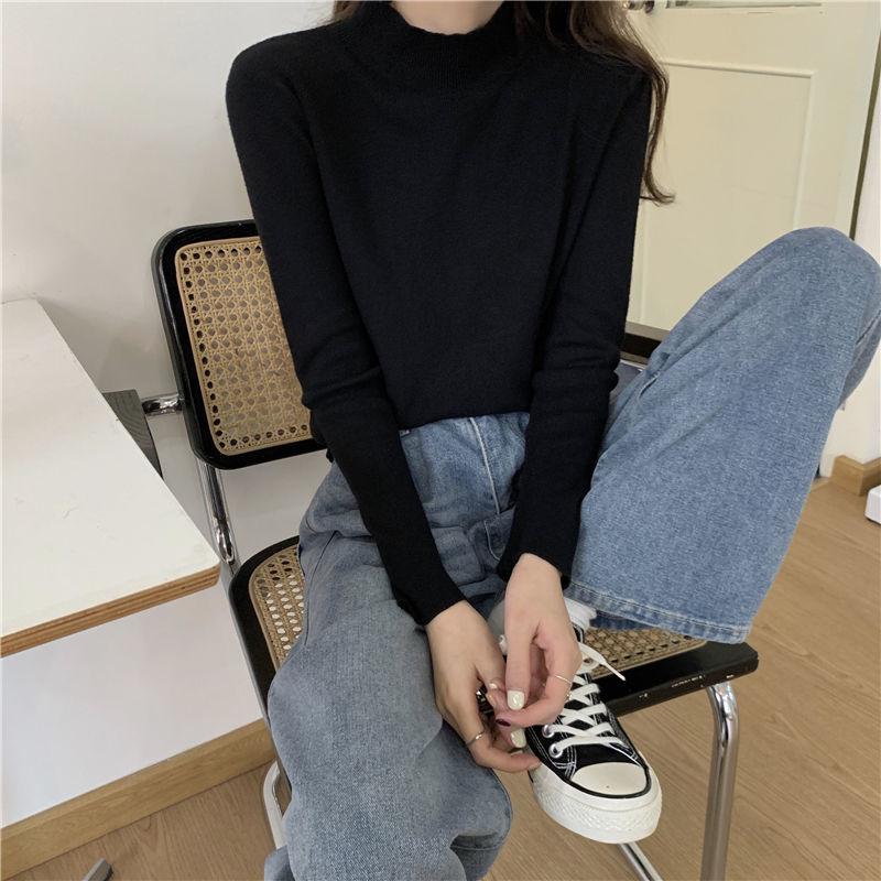 Long Sleeved Knitwear Pullover Women  2022 New Design Sense Small Majority Half High Collar Bottoming Shirt Sweater Female Top