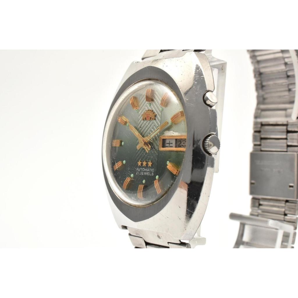 Used ORIENT Three Star 469654-6B Automatic Winding 21 Jewels Green Dial Day Date Vintage Unisex Watch Working Item