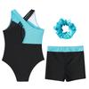 Girls Gymnastics Outfit Set Sleeveless Rhinestone Leotard with Matching Shorts and Hair Accessory