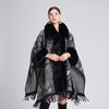 Winter Women's Shawl Cape Jacket Fur Collar Jacquard Loose Tassel Large Size Seven-point Sleeves Tweed Jacket