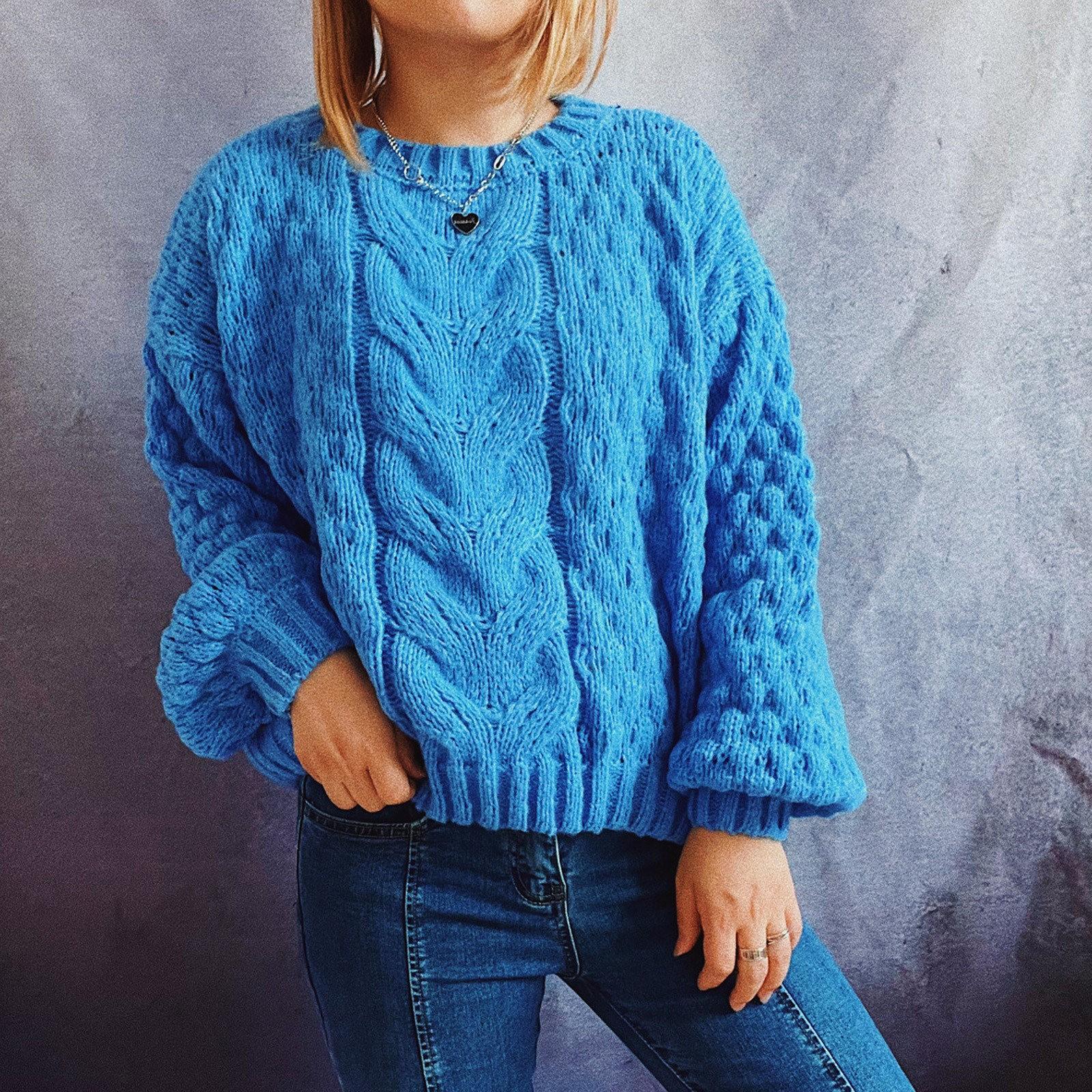 

Fashion Women And Winter Printing Knitted Long Sleeve Pullover Sweater Casual Sweater S синій