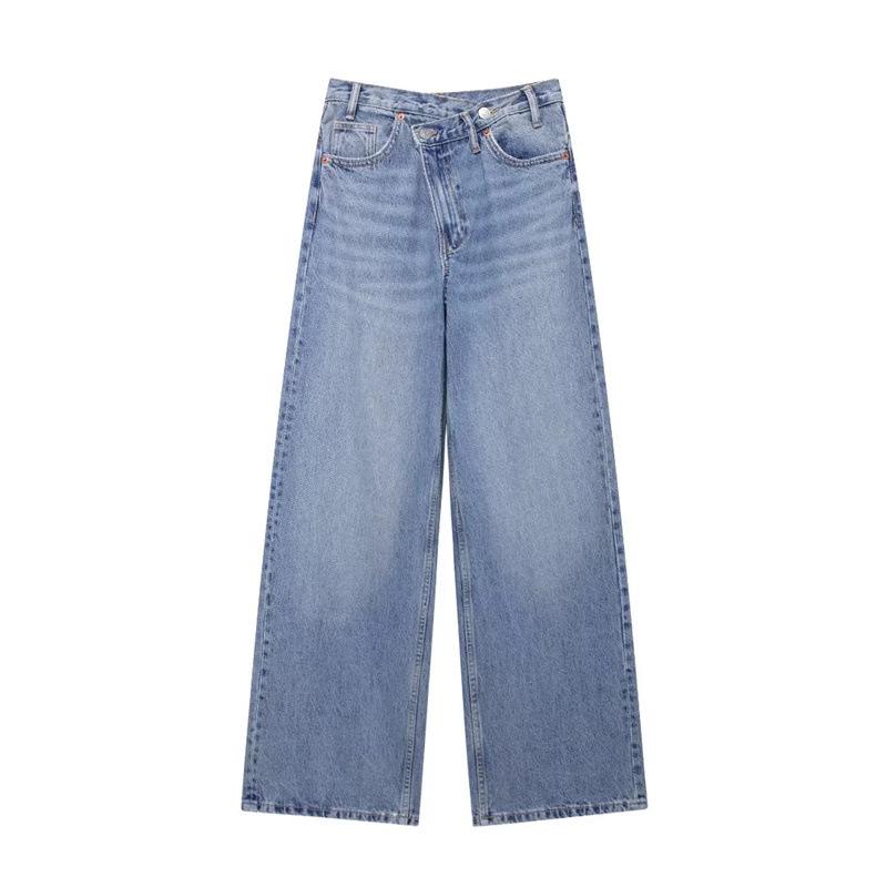 

Women s High-Waisted Double-Breasted Denim Jeans - Straight Fit Long Pants Medium
