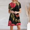 3D Printed Women's Loose O-Neck Pullover Dress Floral Print Comfortable Casual Short Sleeved Dress