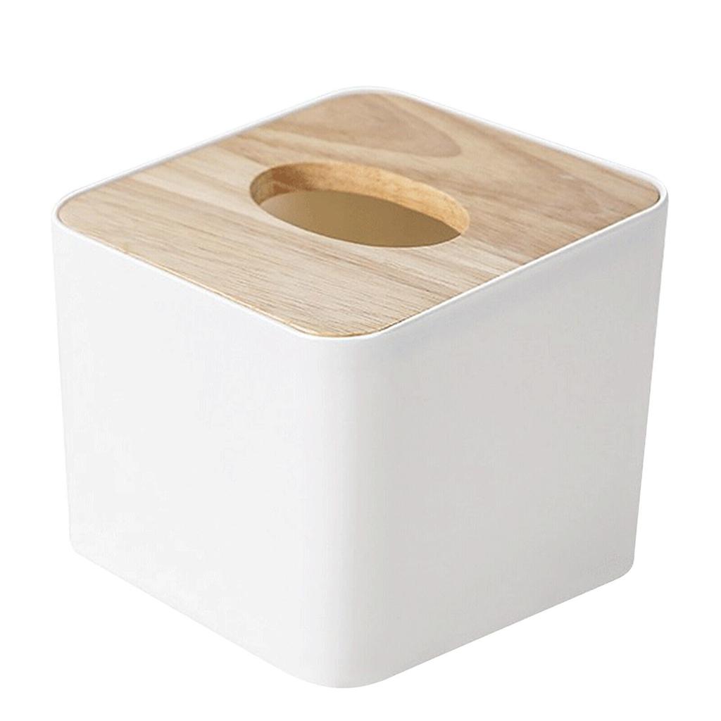Krycí krabice na ubrousky s bambusovou deskou, obdélníková, plastová, 11 * 11 * 8 cm, krabice s dávkovačem ubrousku do obývacího pokoje, kanceláře, auta, koupelny, malá velká úložná krabice