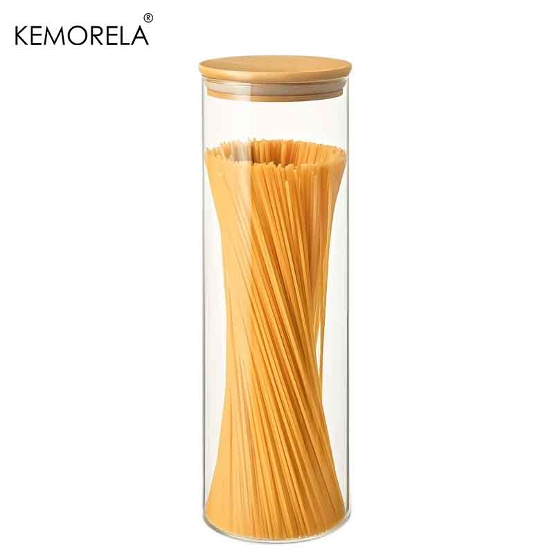 1/2 Stück Pasta-Aufbewahrungsgläser Luftdichtes Glas mit Bambusdeckeln Rund Wiederverwendbar für Spaghetti & Mehr Spülmaschinenfest Luftdichte Aufbewahrung