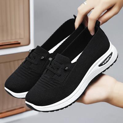 Günstige Mom Sommer Mesh Stricken Turnschuhe Frauen Atmungsaktive Schuhe Rutschfeste Damen Casual Krankenschwester Büro Schuhe Ballerinas