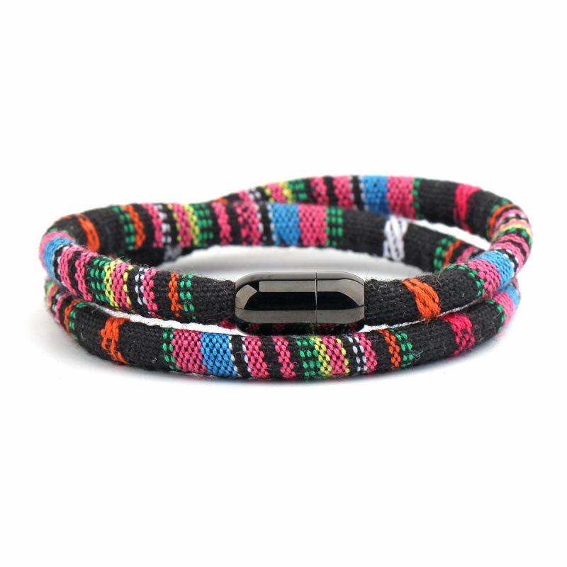 Men's Ethnic Fabric Magnetic Buckle Bracelet - Available in Various Colors