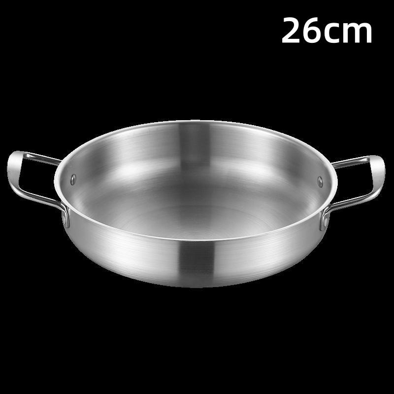 Verdickte 0,8 mm Edelstahl Meeresfrüchte- & Hot Pot Pfanne Goldene flache flache Doppelgriff-Bratpfanne Langlebige Mehrzweck-Kochplatte
