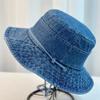 Chapeau de bassin pour femme bleu foncé printemps et été chapeau seau cowboy pour homme chapeau d'extérieur protection solaire cordon respirant chapeau polyvalent