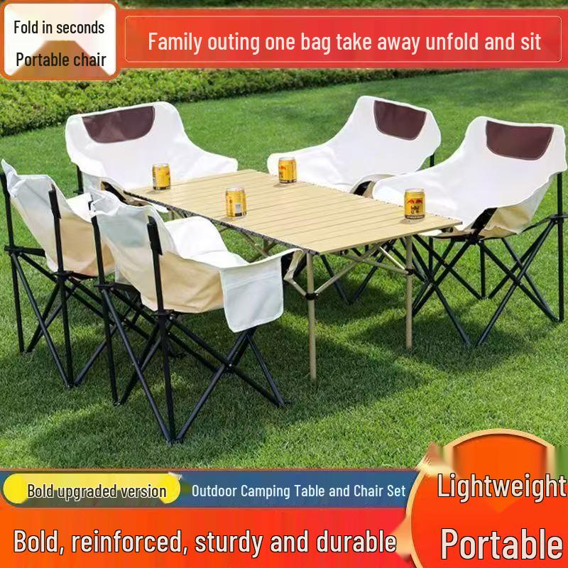 Portable Metal Folding Moon Chair with Backrest for Outdoor Camping and Picnics