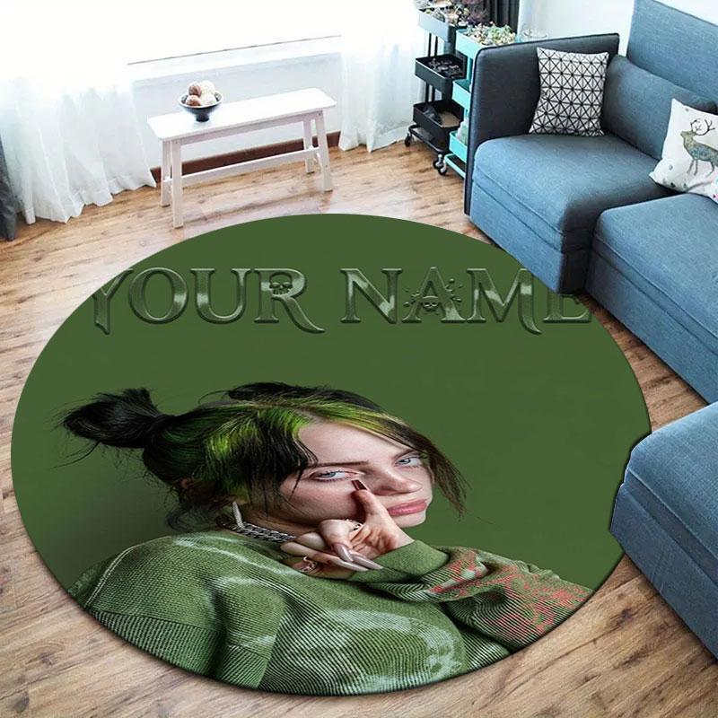 Billie Eilish Custom Name Round Area Rug,Carpet Rug for Living Room Bedroom Sofa Playroom Decor,Non-slip Floor Mat