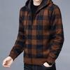 Men Fall Winter Jacket Color Matching Plaid Print Knitted Hooded Zipper Closure