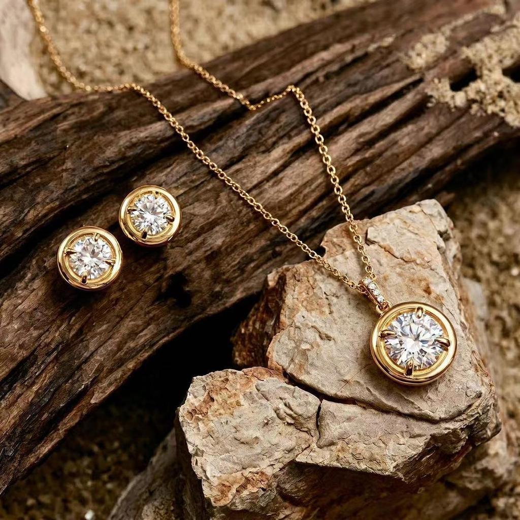 Original S925 Sterling Silver Jewelry: Gold-Plated Chain Set with Zircon Earrings for Women