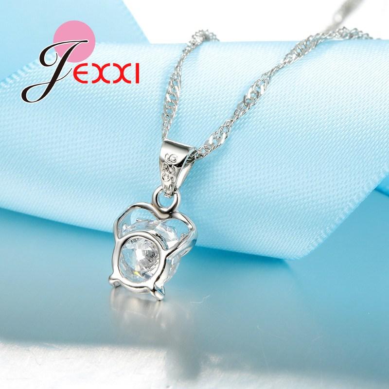 Fashion Women Romantic Heart Love Design Silver Color Chain Luxury Wedding Jewelry Sets Bridal Necklace Earrings Crystal Gift