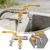 Thickened Brass Double Outlet Faucet, Full Copper Outdoor Freeze Proof Large Flow Tap for Garden Watering, Washing Machine Use