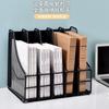 Metal Desk File Organizer 5 Compartments Office Document Rack Black Silver
