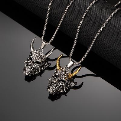 Gold- und Silberfarbenes Horn Prajna Halskette Titanstahlkette Kraftvolle Pulloverkette