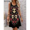 Skeleton Print Fashion Casual Mini Women's Dress Summer Round Neck Sleeveless Loose Women's Vest Party Dress