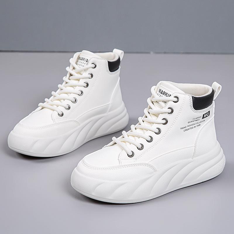 2025 new spring and autumn high-top fashion women's little white shoes platform heightening casual shoes non-slip student board shoes