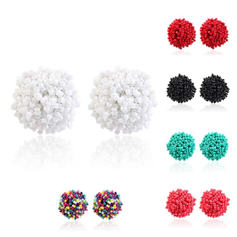 European & American Fashion Half-Circle Stud Earrings with Rice Beads