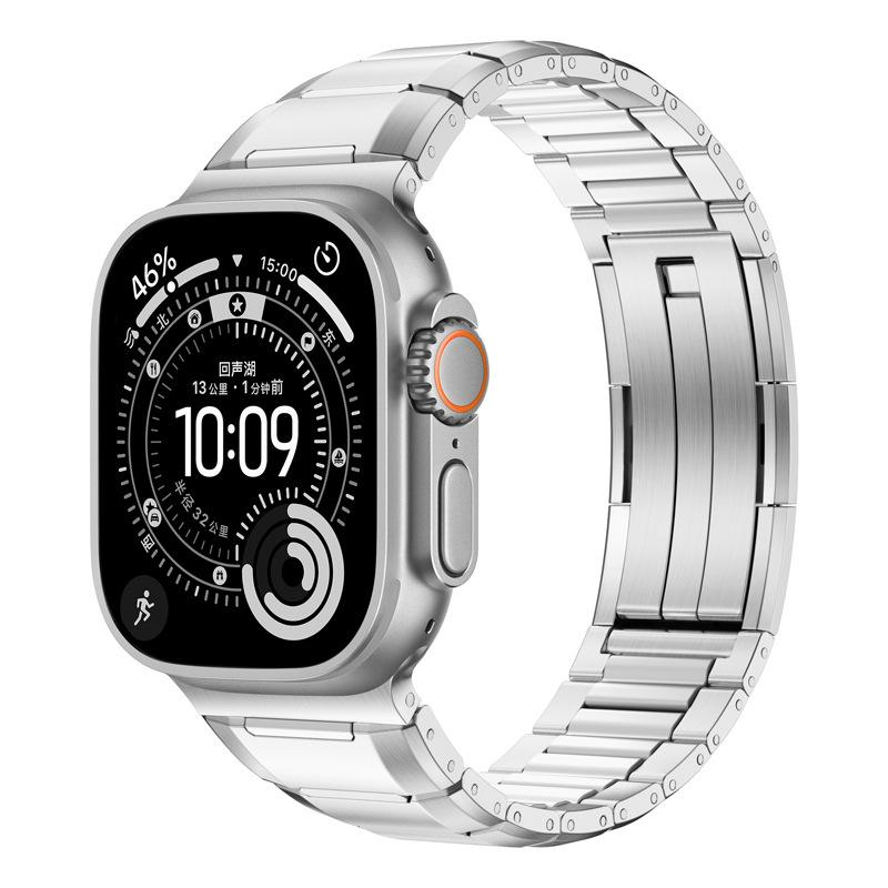 

Stainless Steel Rubber Band for Apple Watch Ultra 3 2 49mm 46 45 44 42 41 40 38mm Fold Clasp Strap Iwatch Series 11 10 9 8 7 6SE 22mmNo connector