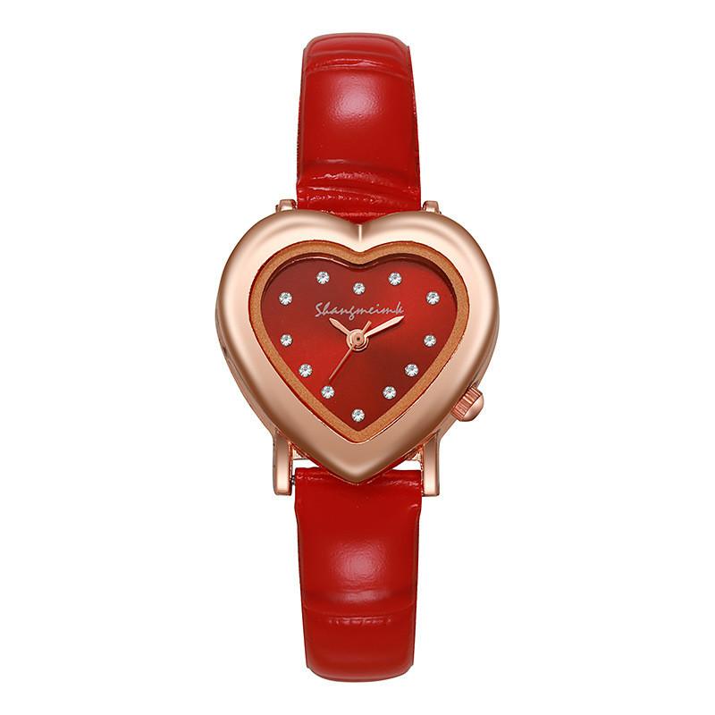 Love Heart Shape Womens Quartz Watch With Pu Strap For Fashion Ladies