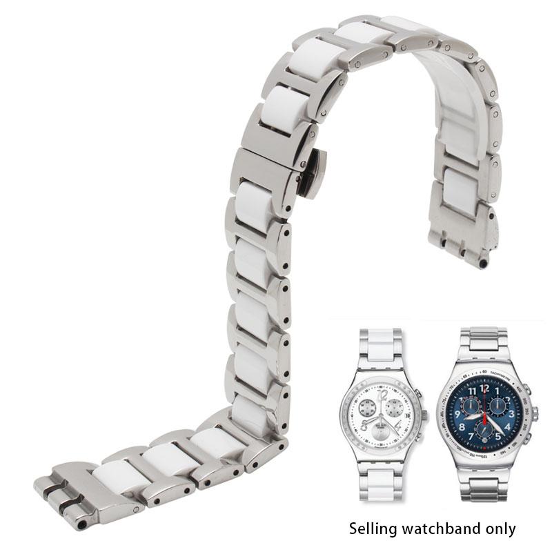 

17 мм Для жіночого годинника Swatch Ремінець Білий Керамічний Браслет Високоякісна Нержавіюча сталь Ремінець YGS716 YAS100 YLS141 Жіночий Браслет 17mm