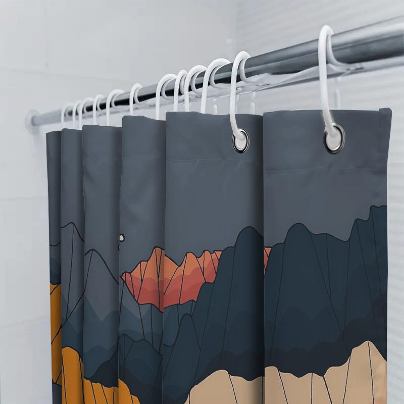 Mountain Silhouette Shower Curtain Nature Forest Trees Waterfall Landscape Bathroom Decor Artistic Modern Home Textile Room Divi