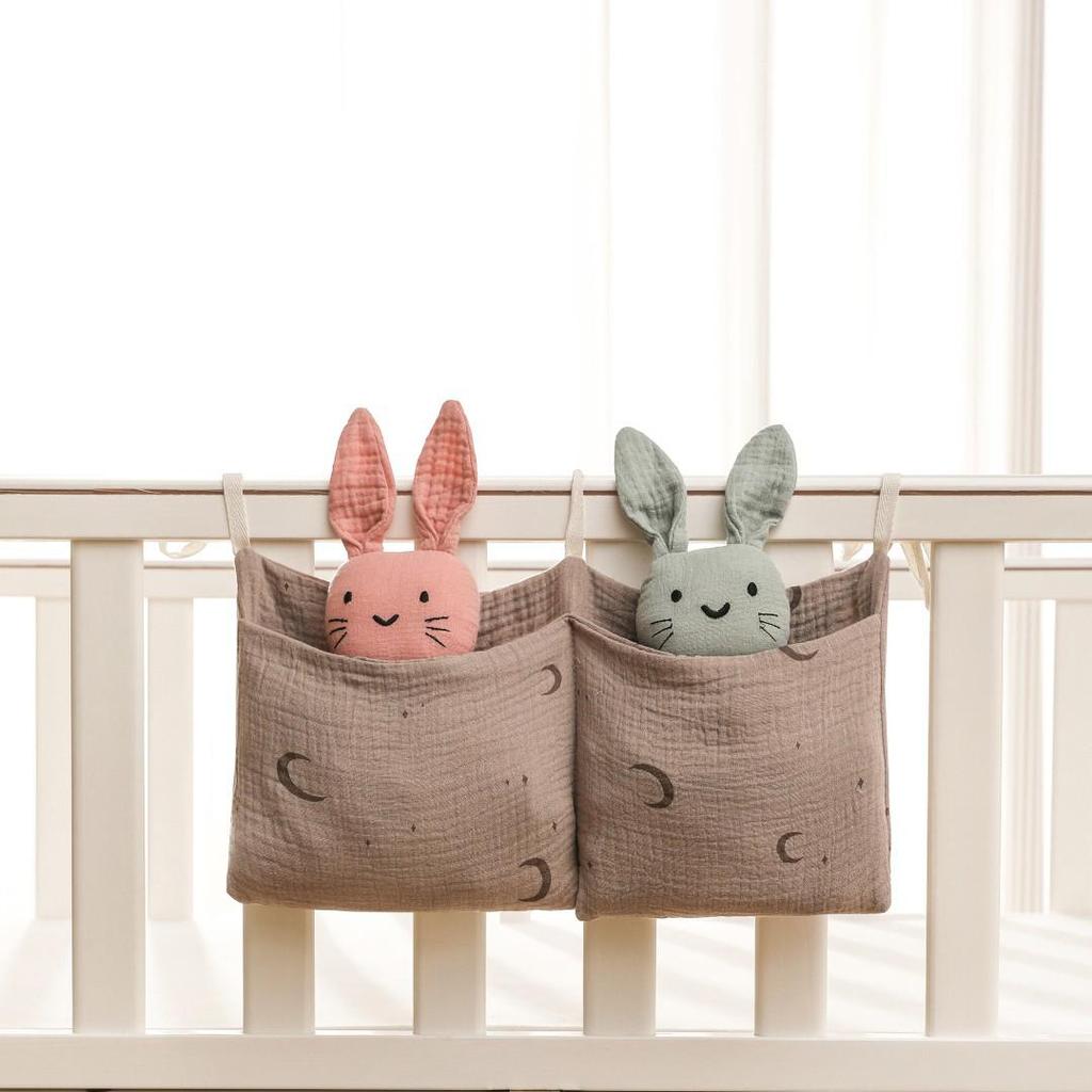 Pure Cotton Multifunctional Baby Stroller Hanging Bag with Double Compartments for Diapers, Milk Bottles, Teething Toys, and More