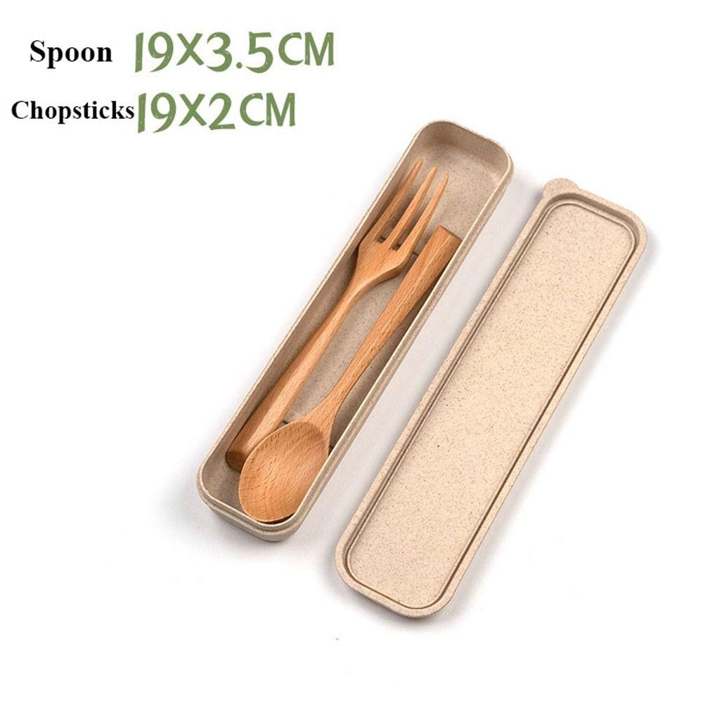 with Box Wooden Fork Chopsticks Natural Rice Soups Spoon Dinnerware Cutlery  Kitchen Accessories