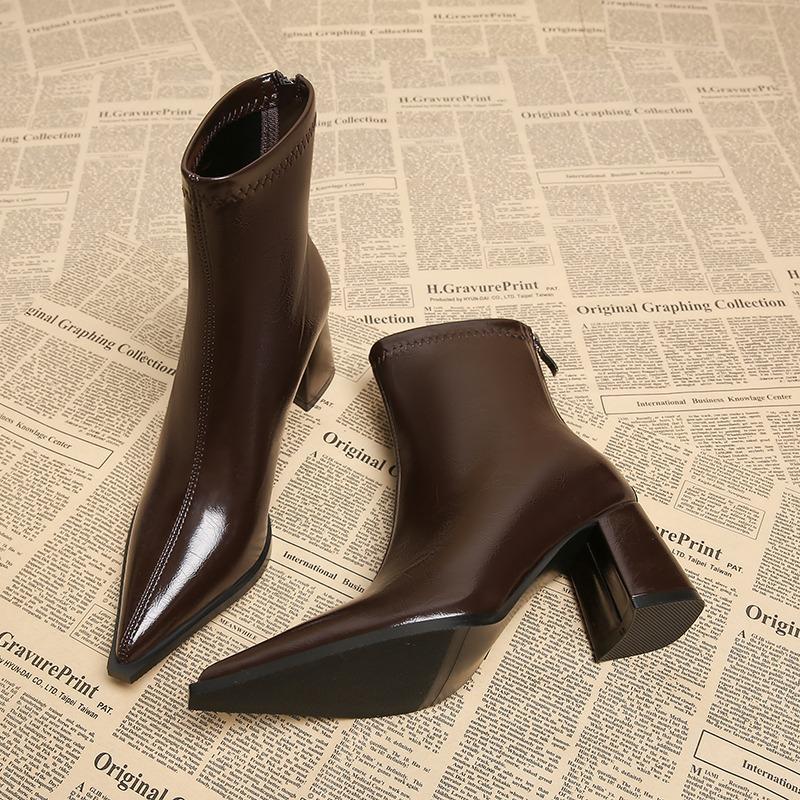 Pointed Toe Women Ankle Boots 2025 New Autumn Elegant Outdoor High Heels Shoes Women Zippers Designer Short Boots Ladies