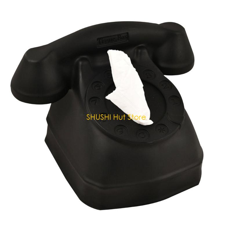 Vintage Phone Tissue Box Elegant Paper Holder for Office Desk Decoration D57B