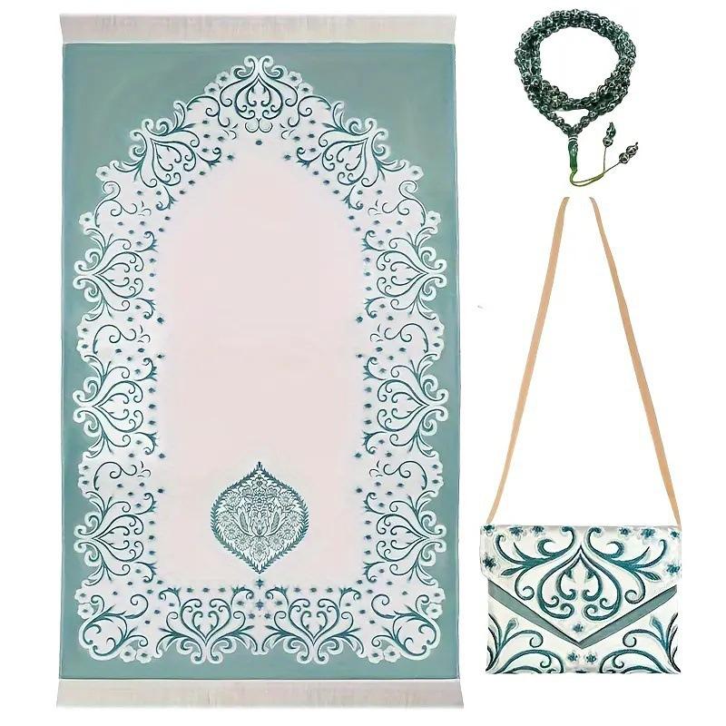 Modern Woven Jacquard Bed Blanket with Elastic Threads Compact Three-Piece Set Portable Travel Mat & Small Bag Easy Storage