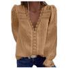 Womens Fashion Lace Blouse V-neck Chiffon Lace Long Sleeve T-Shirt Tops