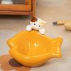 Cartoon Ceramic Cat Bowl Fish Shaep Large Caliber Pet Drinking Water Basin Slanted Design Anti-Tip Base Slanted Ceramic Bowl