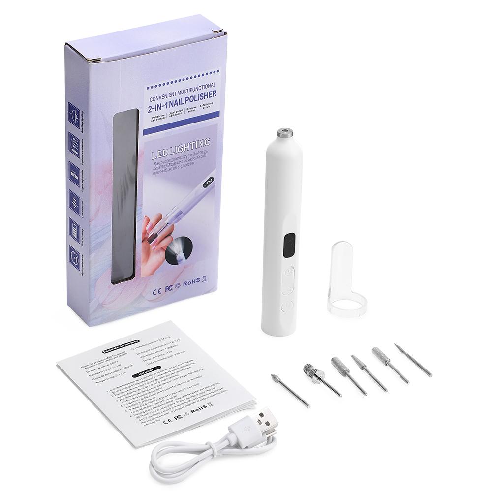 

6 in 1 Electric Nail Polish Drill Machine With LED Light Cordless Electric Manicure Art Pen Tools Nail Grinder For Gel Remover белый