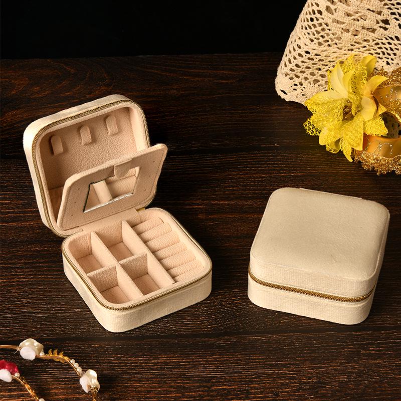 Elegant Velvet Jewelry Box with Mirror for Necklaces, Rings, and Earrings