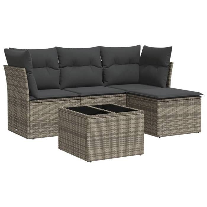VidaXL Salon de Jardin avec Coussins 5 pcs, Canapés avec Pieds Réglables, Ensemble de Meubles d'Extérieur Patio Terrasse, 3249389