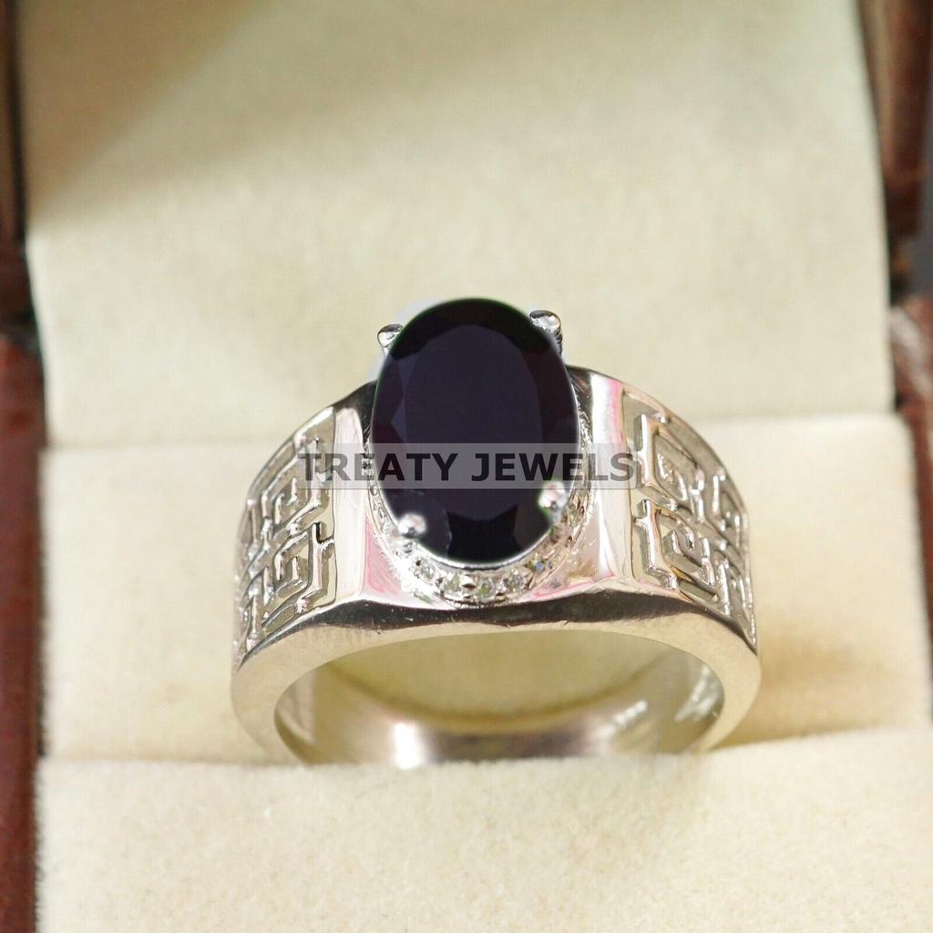 Black Onyx Oval Cut Gemstone With 925 Sterling Silver Ring For Men's #A815 JL375666906487