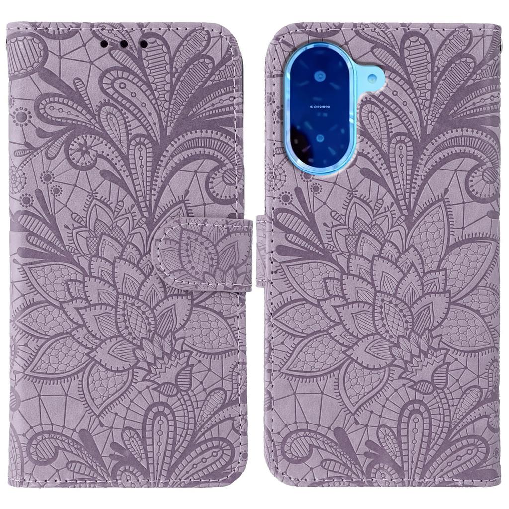 For Xiaomi Redmi A5 4G (171.7mm)/Poco C71 4G Case Lace Flowers PU Leather Flip Wallet Phone Cover with Wrist Strap