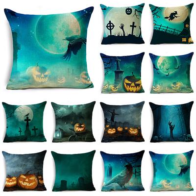 Halloween Pumpkin Lantern Witch Tomb Decoration Pattern Pillow Cover Living Room Dining Room Sofa Cinema Seat Throw Pillow Cover