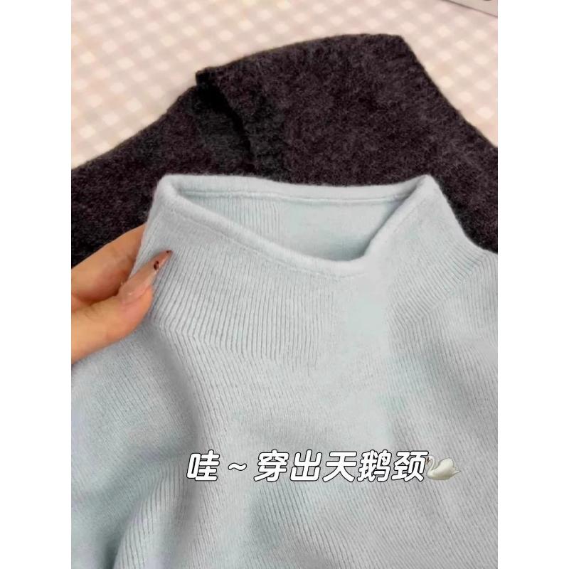 2025 High-end Soft Waxy Small Stand-up Collar Sweater Bottoming Shirt Women Slim Long-sleeved Half Turtleneck Knitted Inner Top