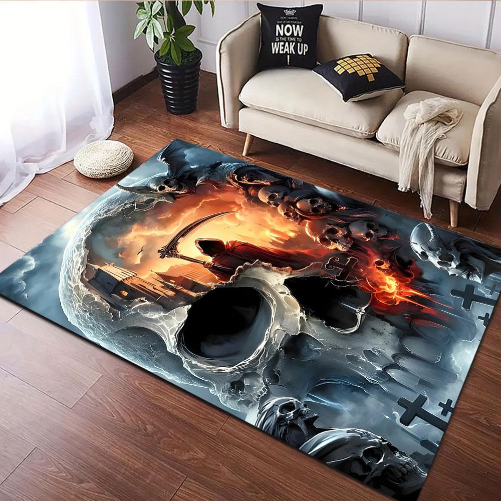 "Grim Reaper Skull Gothic Artwork" Patterned carpet, suitable as a non slip play mat for the living room and bedroom sofa