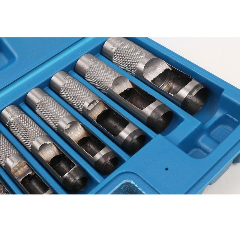15Pcs Hollow Punch Set Heavy Duty Round Leather Hole Punching Tool for Watch Cloth Belt Gaskets with Storage Case