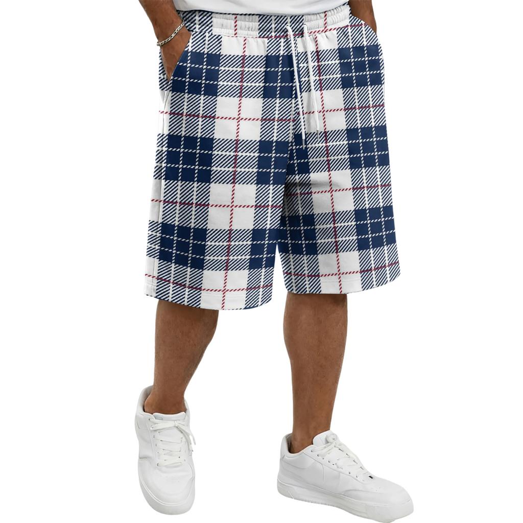 Men's Casual Plaid Drawstring Shorts Relaxed Fit Mid-Length Shorts with Side Pockets Suitable for Everyday Wear