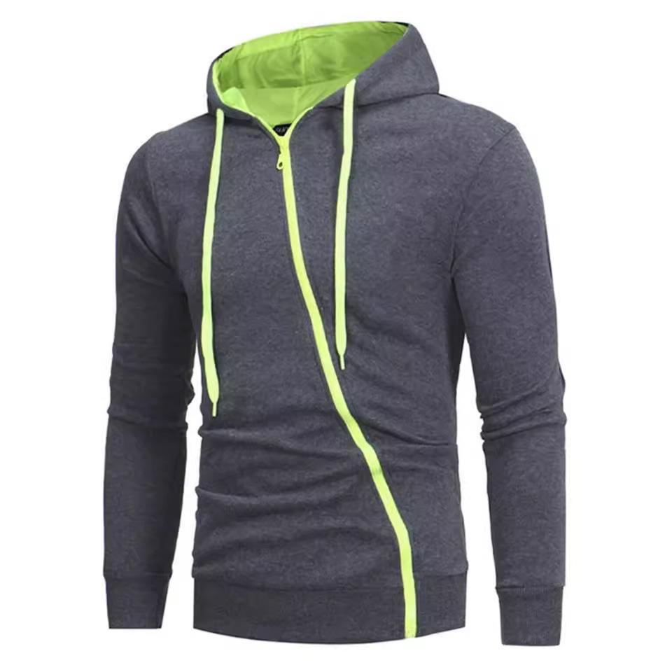 New Style Asymmetrical Zipper Slim-Fit Hooded Men's Sweatshirt Jacket W01