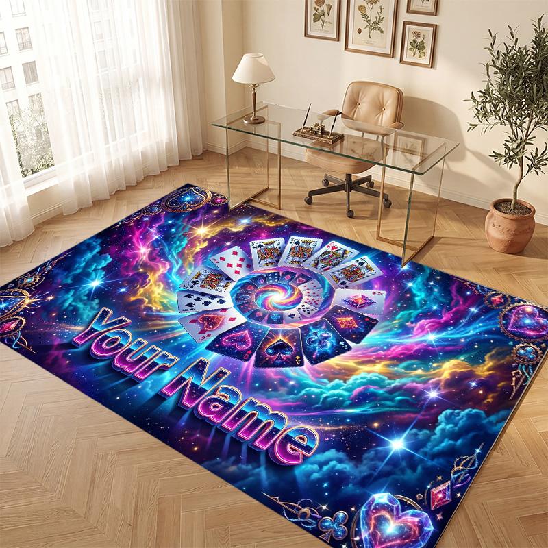 Astronaut Space Theme Soft Crystal Velvet Rug Custom Name & Text Print Non Slip Floor Rug for Bedroom Living Room